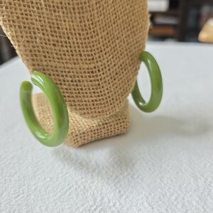 Moonglow Green Crescent Hoop Earrings Retro Vintage